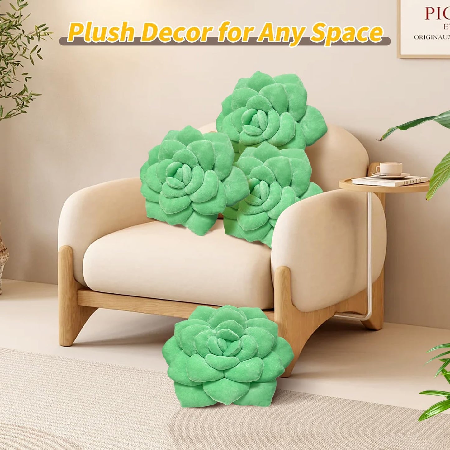 Fleshy Greenery Plush Cushion – Hand-Stitched 3D Flower Throw, Botanical-Shaped Accent for Bedroom, Living Room, and Home Décor 25cm/9.84in
