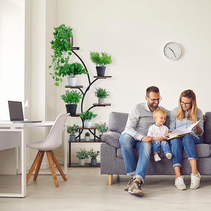 Plant Stand Indoor with Grow Light,8 Tiered Tall Plant Shelf for Multiple Plants, 62.2" Tall Plant Stands for Indoor Plants, Wooden Display Rack Holder, S-Shaped Plant Rack, Corner Flower Stand for Living Room, Garden, Patio