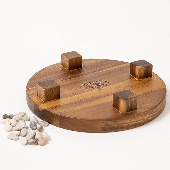 Kurrajong Farmhouse wood pedestal stand | 9" wide round riser board | acacia wood pedestal board | plant holder