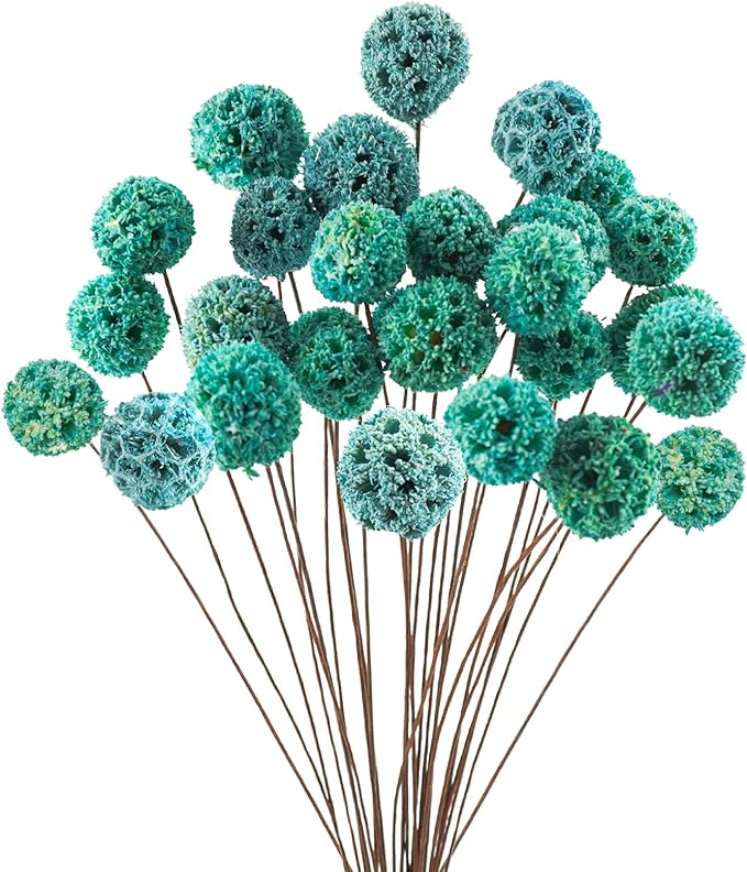 24 PCS Dried Craspedia Billy Balls Flowers, 18” Natural Dried Flowers Bouquet for Vase Floral Arrangements Wedding Table Centerpieces Party DIY Home Decor (Blue)
