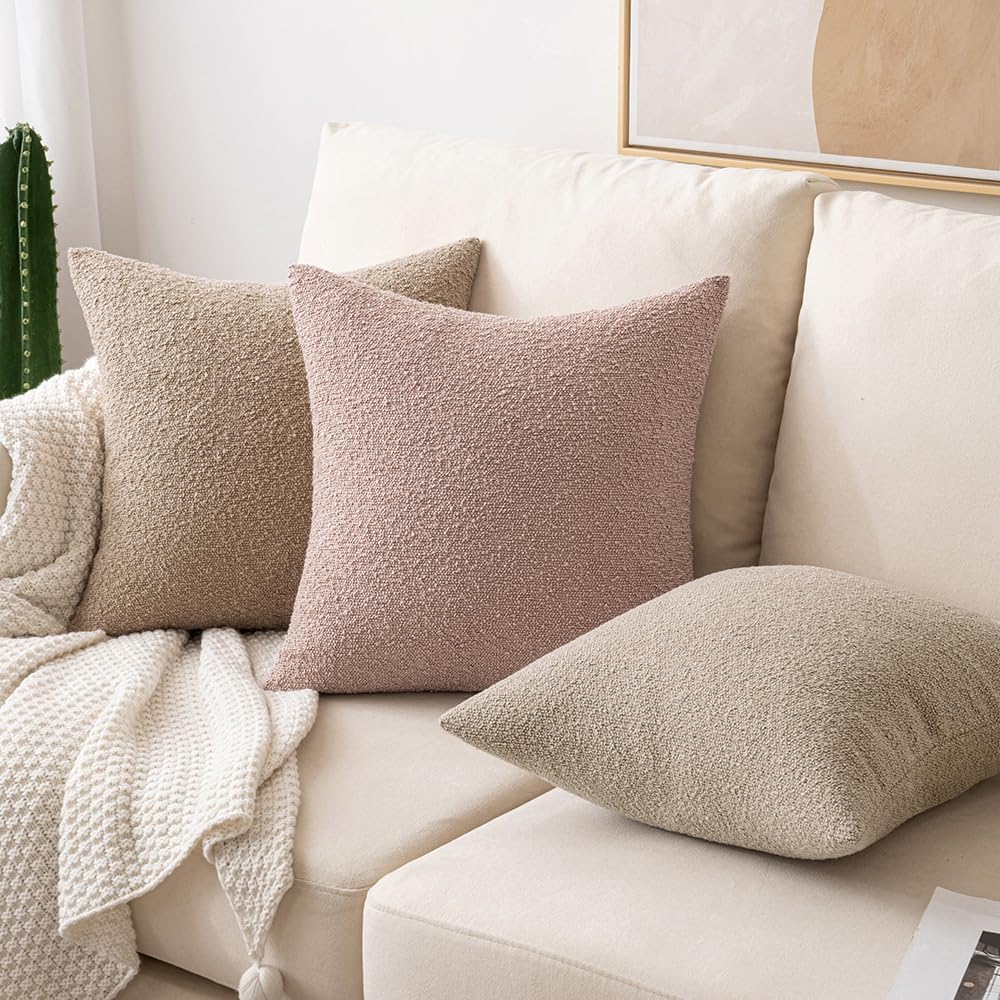 MIULEE 18x18 Inch Decorative Pillow Covers for Couch Bed Set of 2 Textured Boucle Neutral Winter Throw Pillows Pink Accent Solid Cushion Pillowcases Sofa Livingroom Home Decor