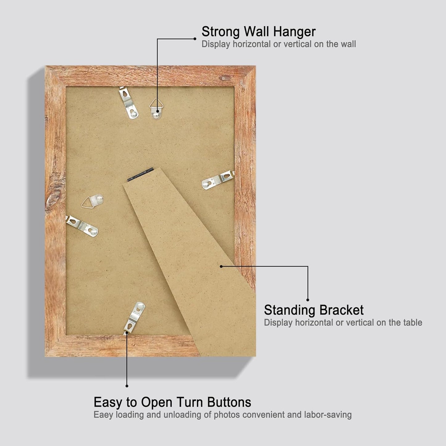 iRahmen 6x9 Picture Frame Set of 4, High Definition Real Glass Rustic Brown Frame, 6 x 9 Wood Photo Frames for Tabletop Display and Wall Mounting