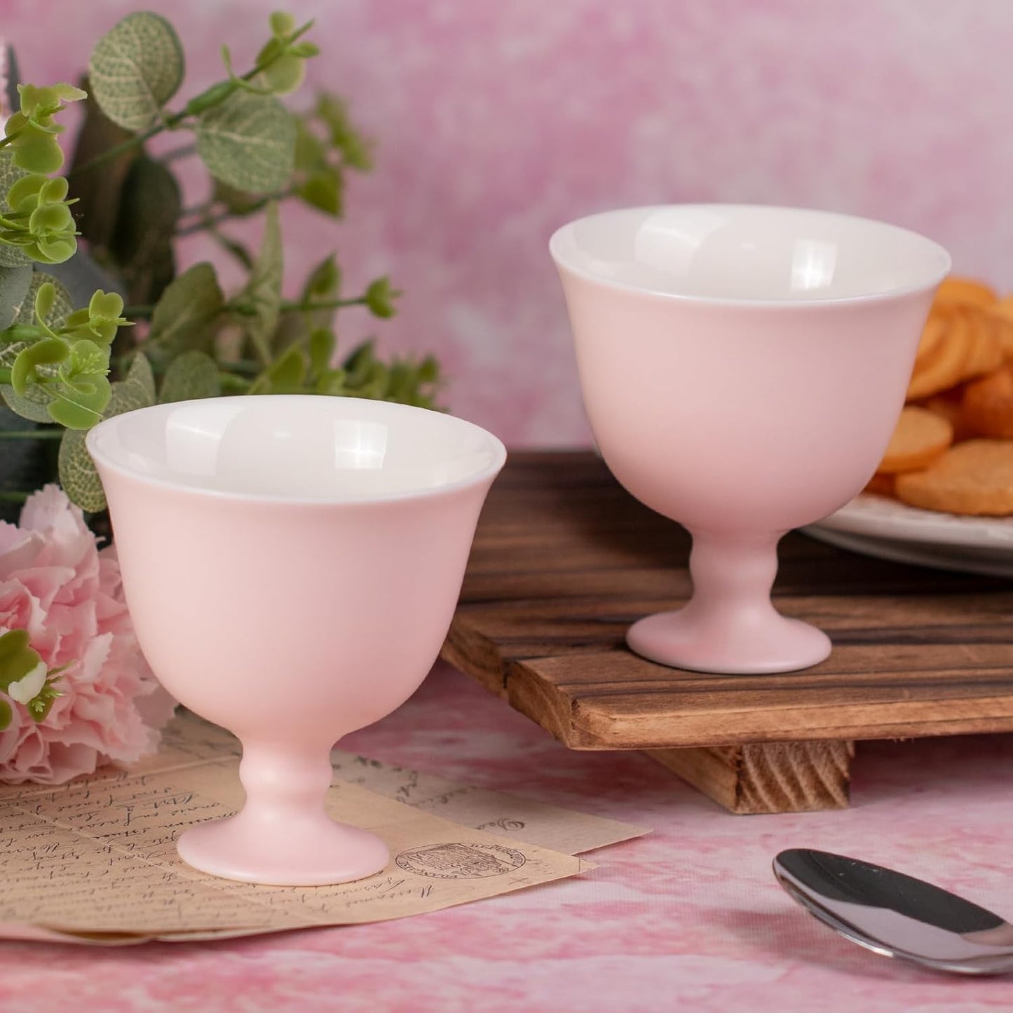 KAMMAK Ceramic Tea Cups Small, Cute Vintage Coffee Cup Set of 2, Porcelain Teacups Espresso Mug, 4oz Hand Painted Chinese Afternoon Tea Party Mugs, Birthday Gift for Women Men, Song Tall Footed