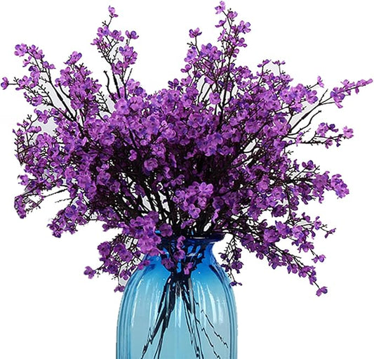 20pcs Babys Breath Artificial Flowers Gypsophila Bouquet Bulk Fake Spring Silk Small Flowers Real Touch Faux Floral for Home Bedroom Kitchen Garden Wedding Christmas Party DIY Decor (Purple)