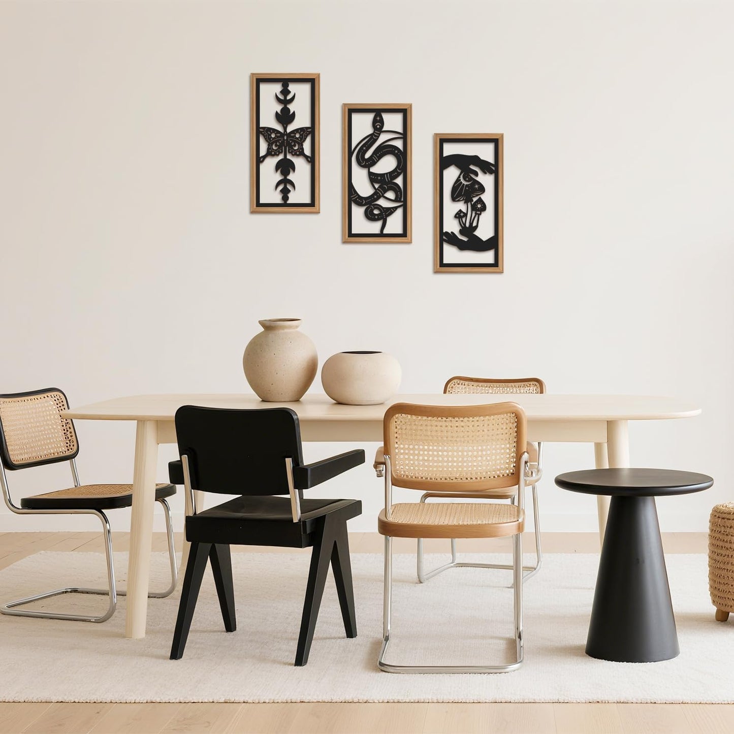 IARTTOP 3 Pcs Black Gothic Wall Art Boho Witchy Moon Phases Butterfly Wood Wall Decor Snake Decor Hanging Art Dark Mushroom Artwork Home Decor for Apartment Living Room Bedroom 7.9 x15.8 Inch