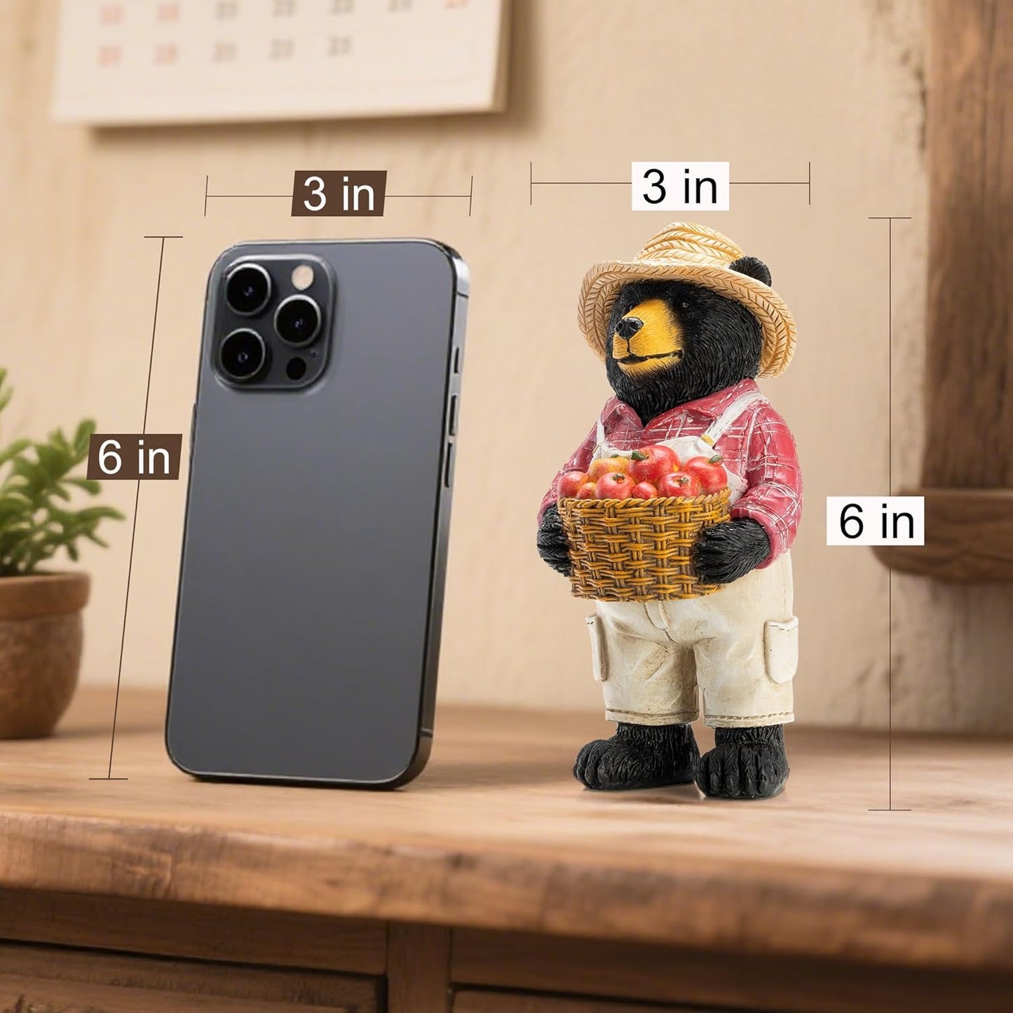 Black Bear Figurine Home Decor Bear Statue,for Office, Desk, and Shelf Decoration,Farmer Themed Birthday Gifts