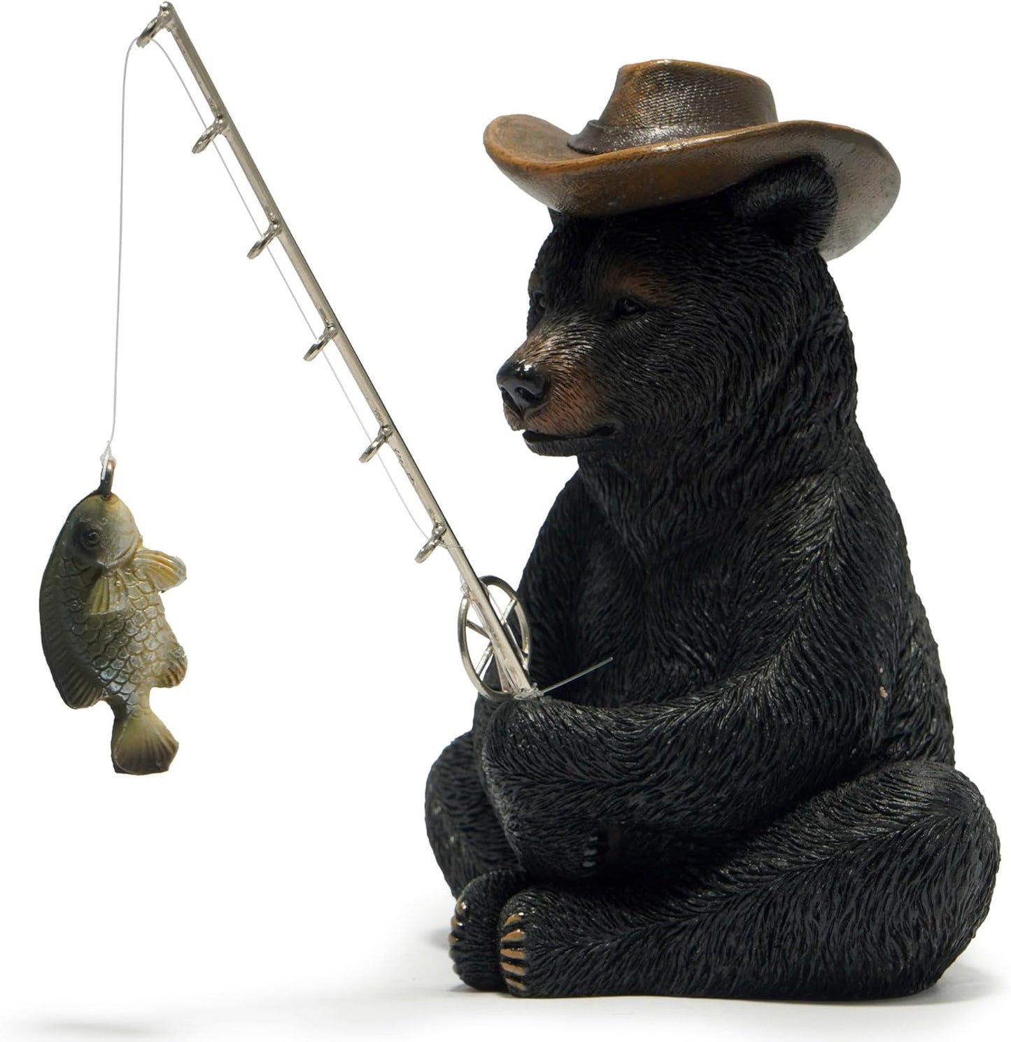 Hodao Black Bear Fishing Figurines Decoration Summer Bear Crafts for Home Office Desk Decor Statue for Tabletop Shelf Decoration Ornament Gifts Decor for Beach Fishing Lovers (Black)