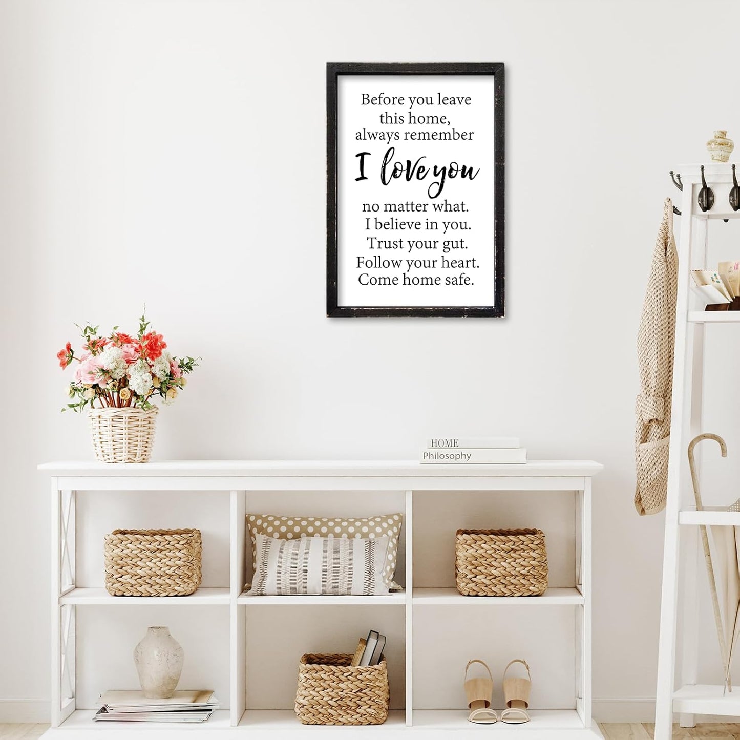Before You Leave This Home Sign Wall Art Decor 16x11 Inch Rustic Farmhouse Living Room I Love You Inspirational Family Wood Framed Sign Entryway Motivationa And Romantic Wall Hang (Black)