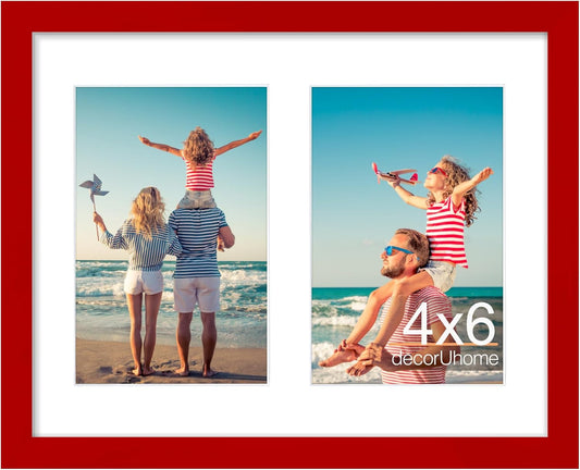 decorUhome 8x10 Picture Frames Collage Wall Decor, Display 2Pcs 4x6 Photos with Mat or 1Pcs 8x10 Unmatted, 2 4x6 Collage Picture Frames for Wall Mounting, Red