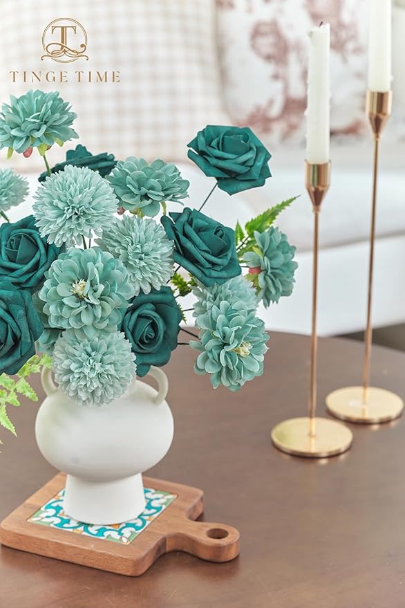 TINGE TIME Green Flowers, Artificial Flowers Combo Box Set with Stems for DIY Wedding Bouquets Table Centerpieces Baby Shower Home Party Floral Arrangements Decorations