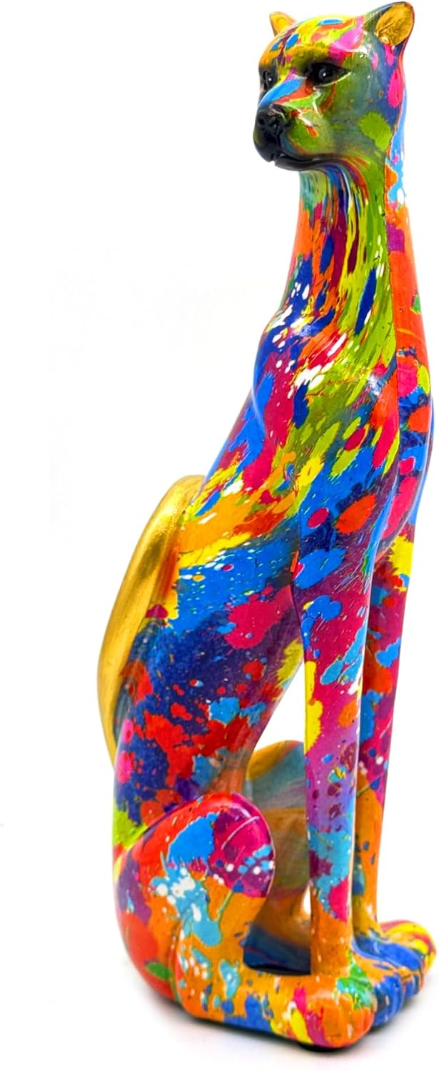 Colorful Leopard Statue Art Figurine Sculpture Collectible Gifts for Leopard Lover Office Home Decor Desk Accessories Decoration Garden Figurines Outdoor Decor (Color H)