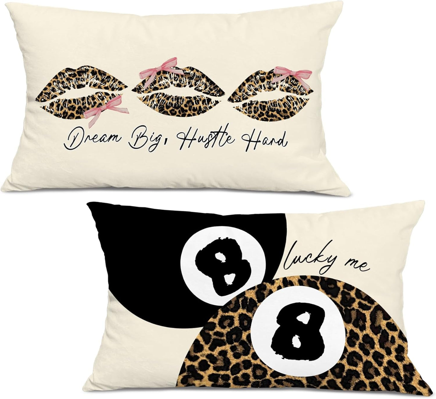 Leopard Star Lucky 8 Ball Throw Pillow Covers 20x12, Cheetah Print Room Decor, Trendy Funky Y2K Leopard Print Decorative Pillow Covers for Girls Room Dorm Apartment Home，Set of 2