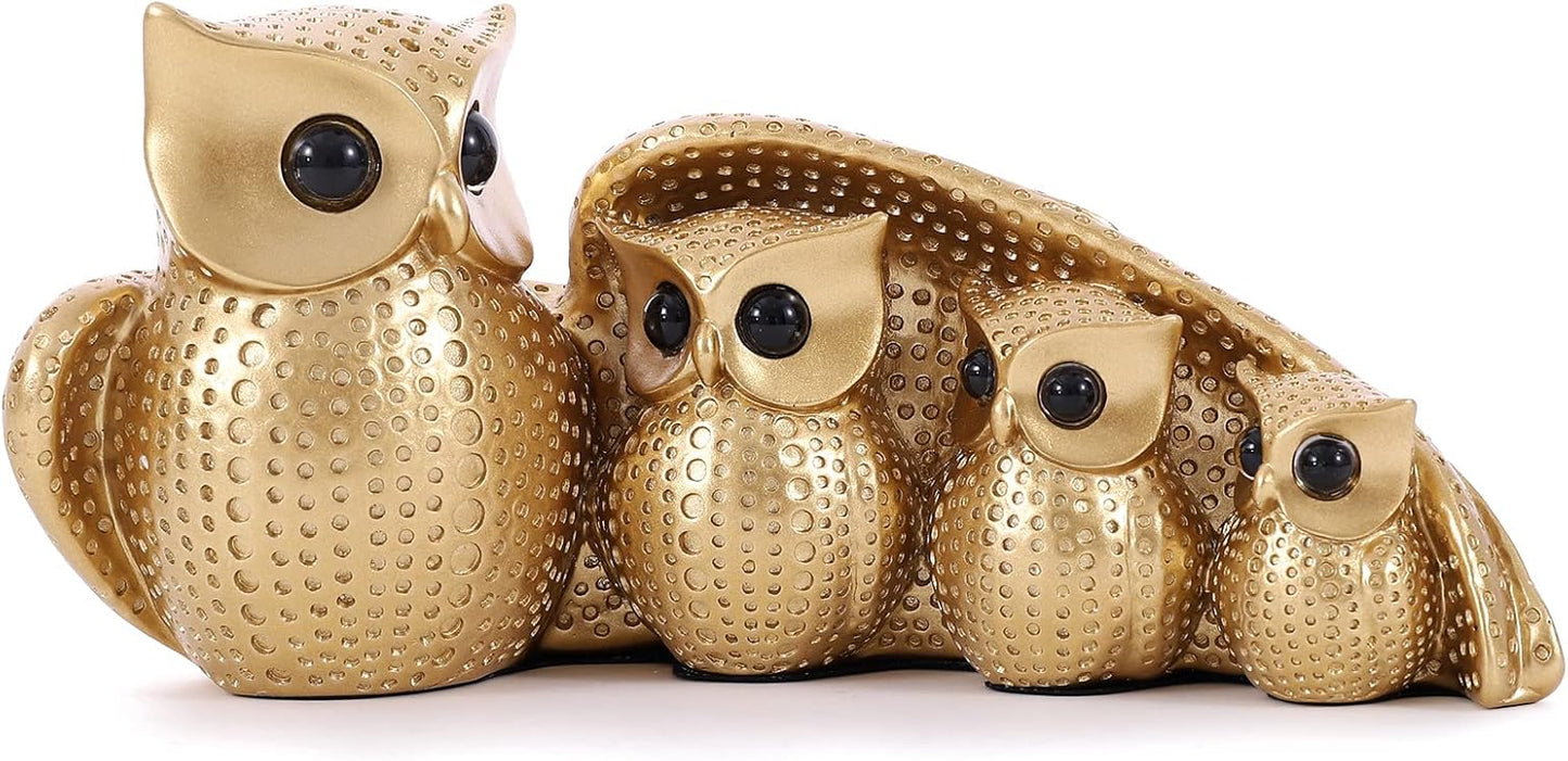 Cute Family of Four owl Figurines Home Décor Sculpture with Three Baby Owls Décor for Shelf Gifts Decoration for Birds Lovers Home,Office, Bookself