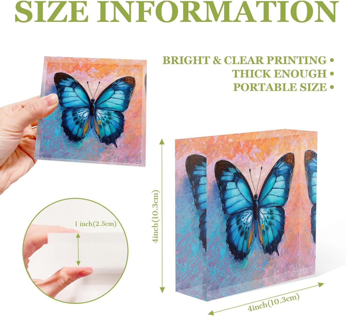NOHSHE Acrylic Desk Decor - Oil Painting of Blue Butterfly - 4x4 Tabletop Wall Sign - Appreciation & Housewarming Presents for Coworkers & Friends