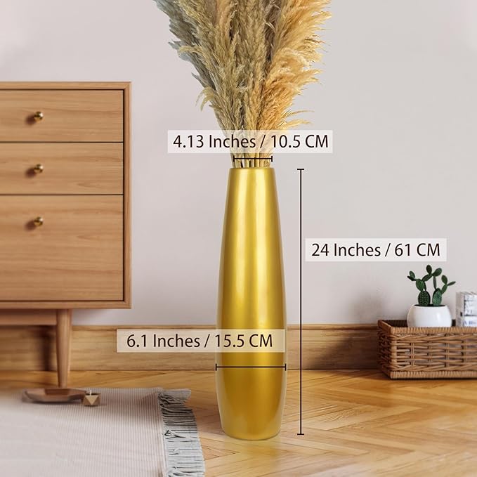 Gold Ceramic Tall Floor Vase,24 Inch Large Modern Flower Vases for Home Décor,Wicker Big Floor Vase Decorations for Farmhouse, Living Room,Bedroom,Standing Plastic Vase Decorative Tall
