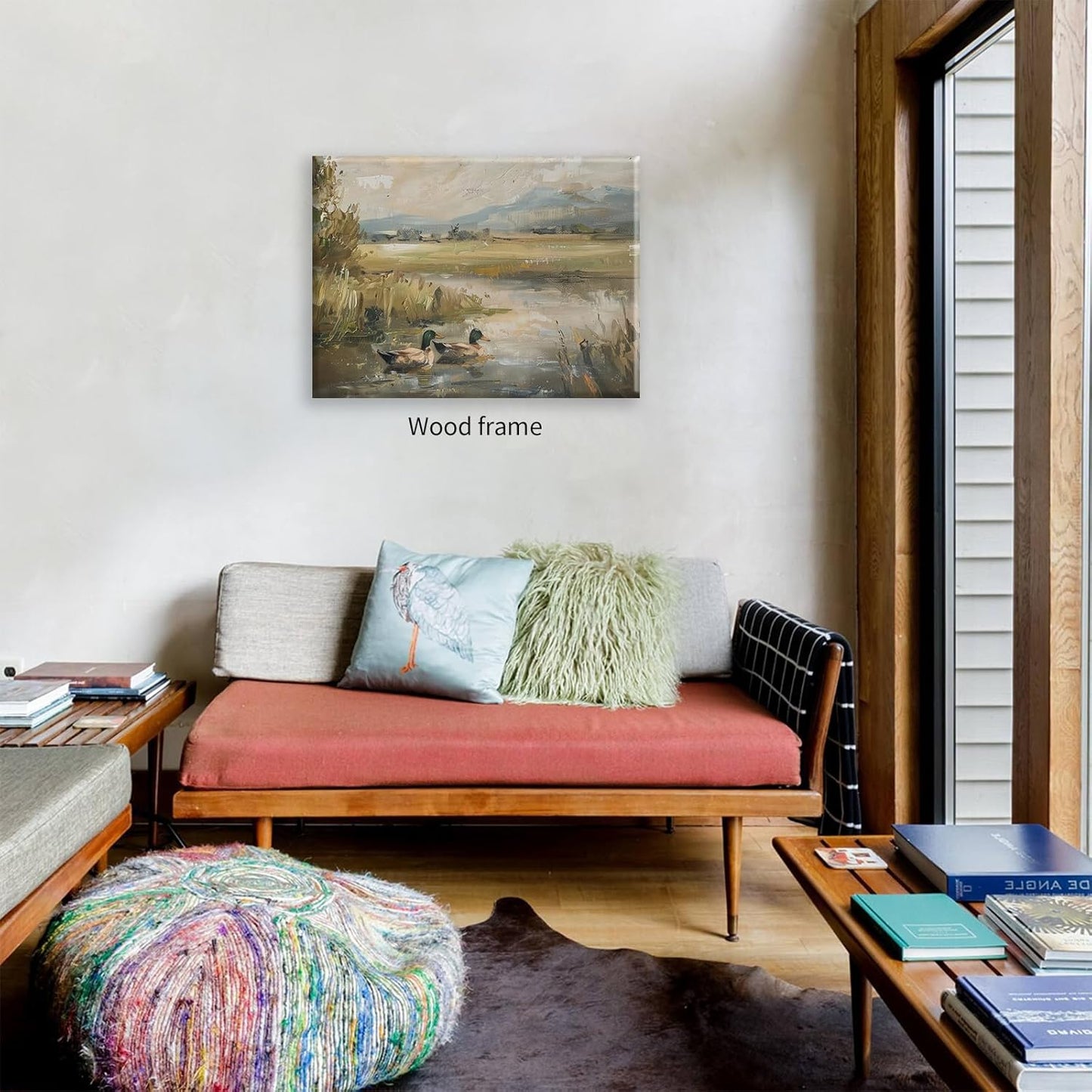 Mallard Duck Pond Poster Animal Farmhouse Canvas Wall Art Vintage Duck Painting Oil Painting 12x16 inch Framed Bird Hunter Gift for Rustic Cabin Nursery Wall Decor