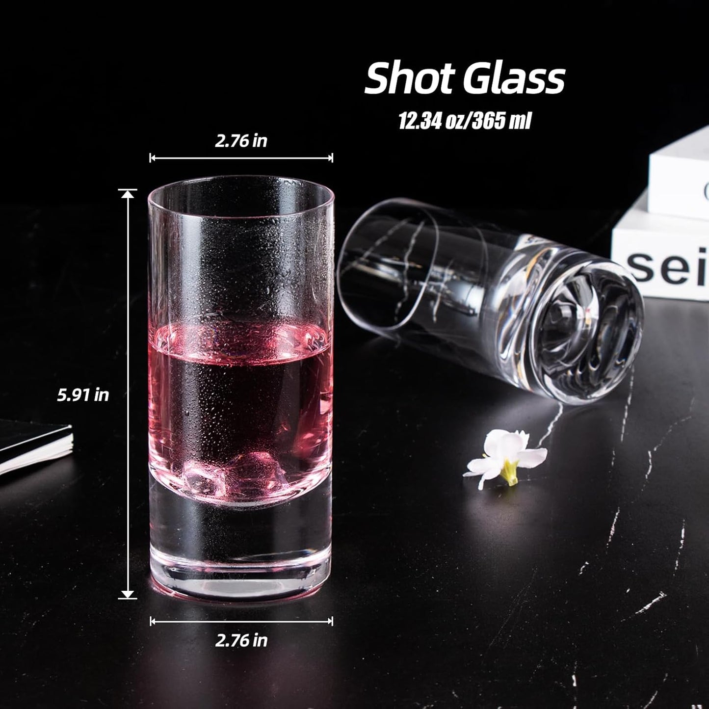 KAMMAK Drinking Glasses 12oz Crystal Water Glasses Set of 2, Tall Glass Cups, Highball Drink Glass for Cocktail, Juice, Mojito, Iced Tea, Kitchen and Bar Glassware Gifts, Collins Glasses