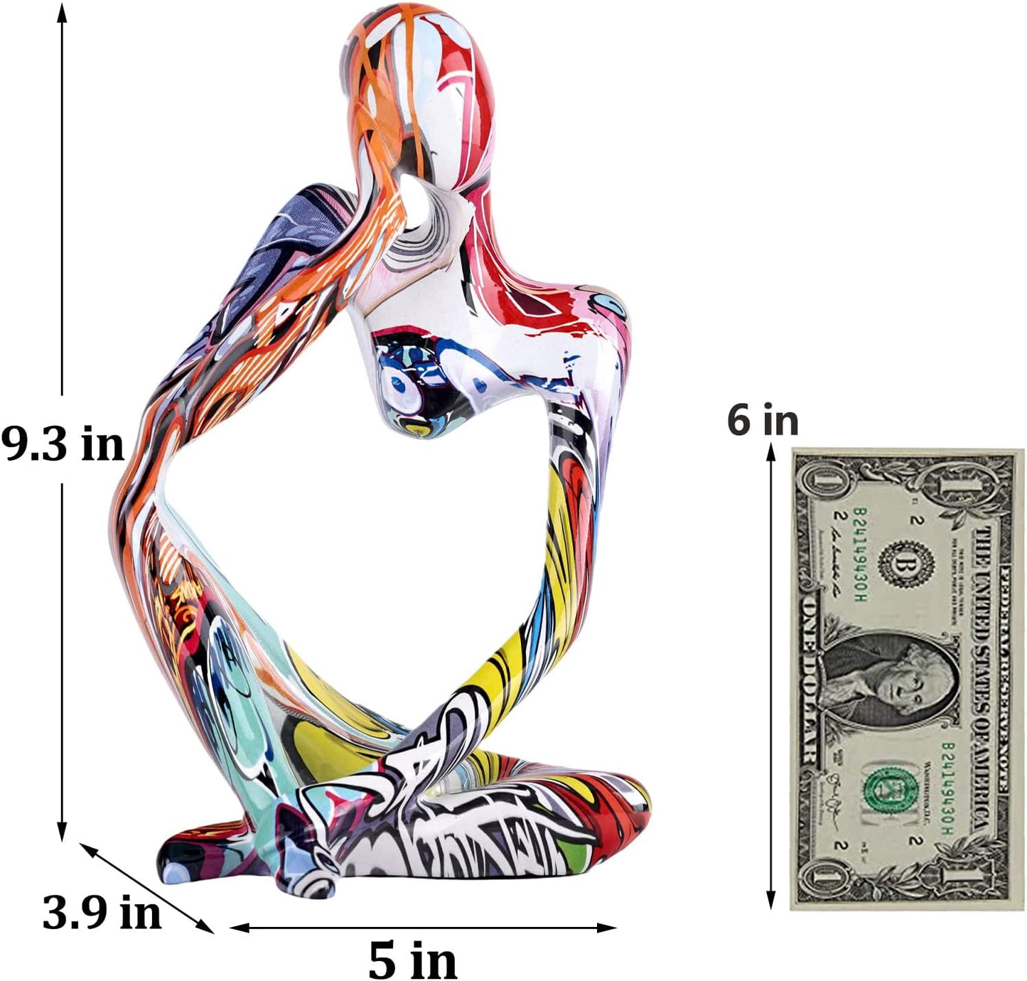 Large Minimalist Abstract Graffiti Left Thinker Statue, Colorful Art Meditation The Thinker Figurine Ornaments, Bookshelf Coffee Table Decor Home Office Desk tabletop Living Room Decor Figurine