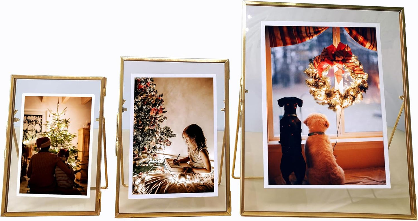 Gold Picture Frame - 4x6 Antique Brass Postcard Picture Frame for Desk - Small Pressed Glass Frame for Pressed Flowers - Floating Vertical… (Gold, 4 * 6 5 * 7 8 * 10 inches)