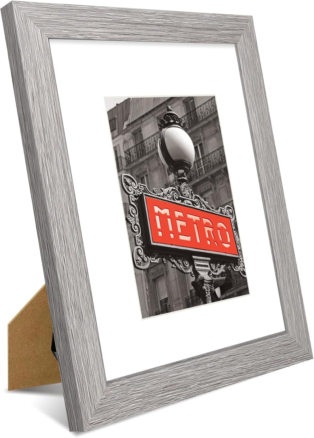 iRahmen 8x10 Picture Frame Set of 2, Wood Gray Photo Frame with HD Real Glass, Display Pictures 5x7 with Mat or 8 x 10 withour Mat for Tabletop or Wall Mounting