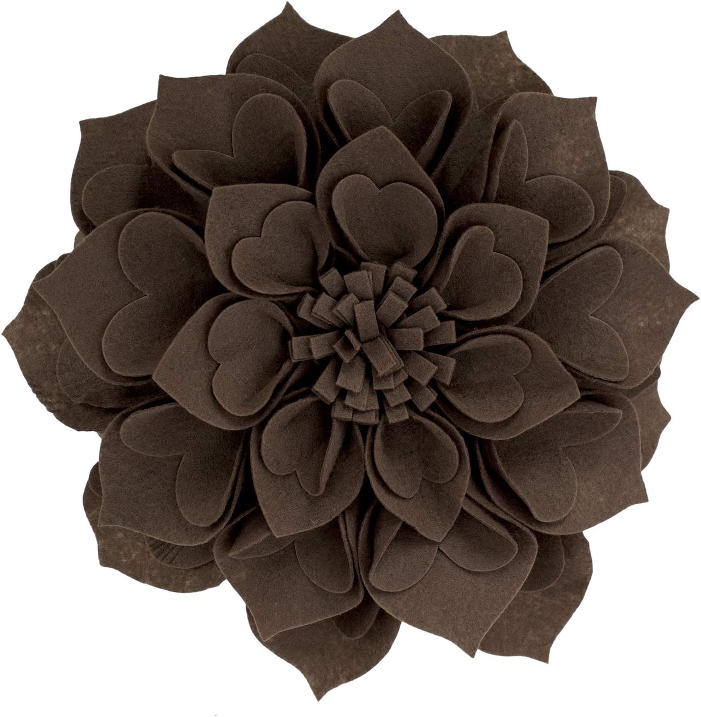 Fennco Styles Handmade 3D Heart-Shaped Petals Flower Decorative Throw Pillow Cover Only - 13" Round Chocolate Floral Pillow Case for Couch, Home Décor and Holiday, Housewarming Gift