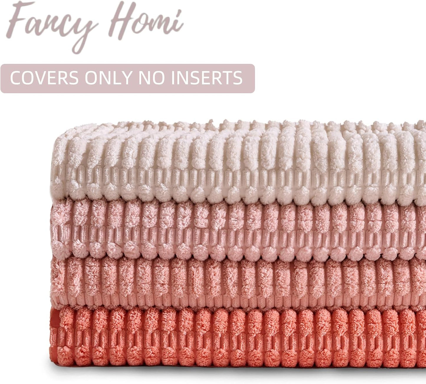 Fancy Homi 4 Packs Boho Blush Pink Small Decorative Throw Pillow Covers 14x14 Inch for Living Room Couch Sofa, Soft Plush Textured Corduroy Square Light Pink Coral Peach Cream Cushion Case 35x35 cm