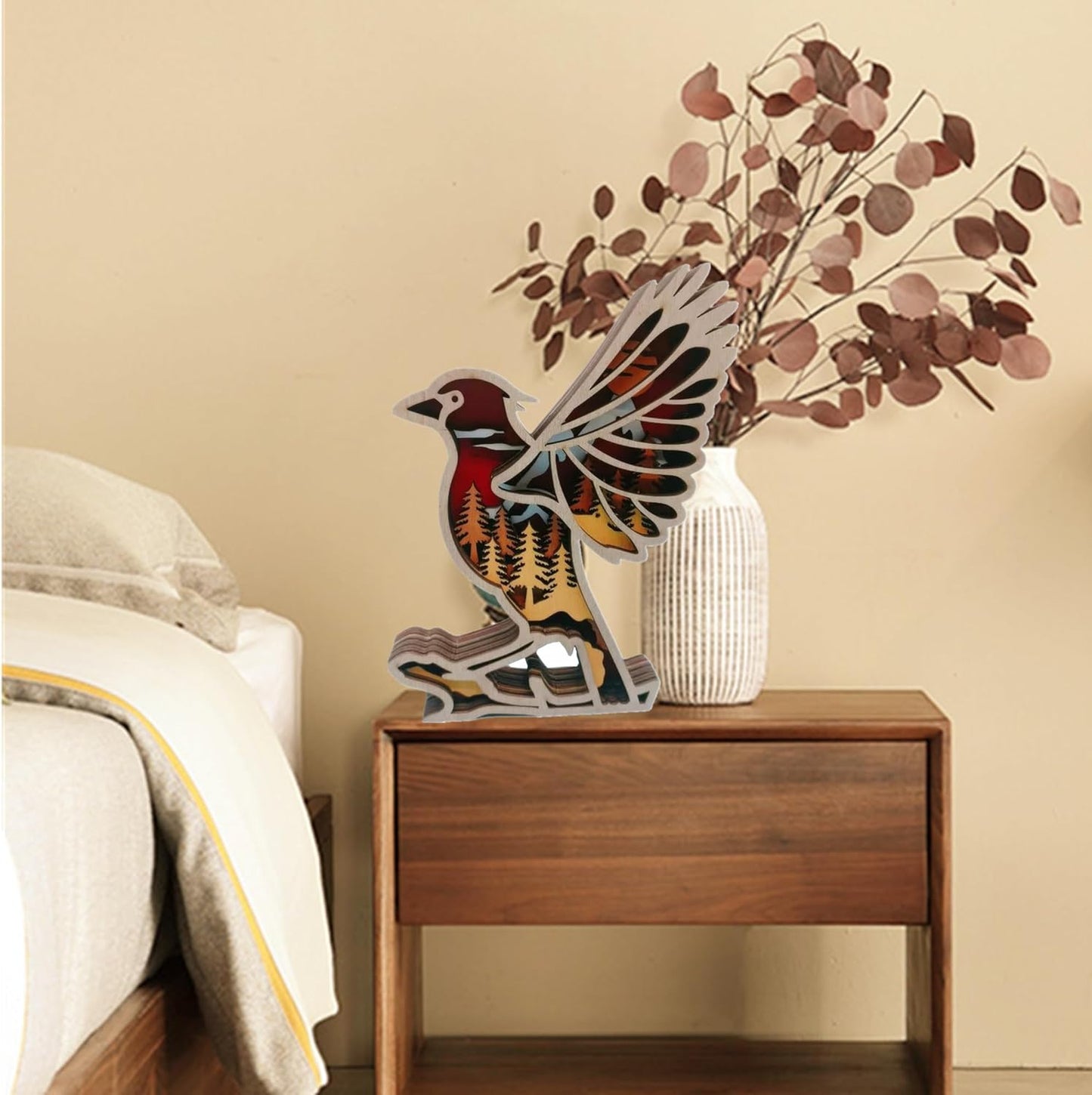 Forest AnimalDesk Art Decor Wooden Farmhouse Table Decoration, Cabin Nursery Mountain Decor for Bedroom Living Room (Bird)