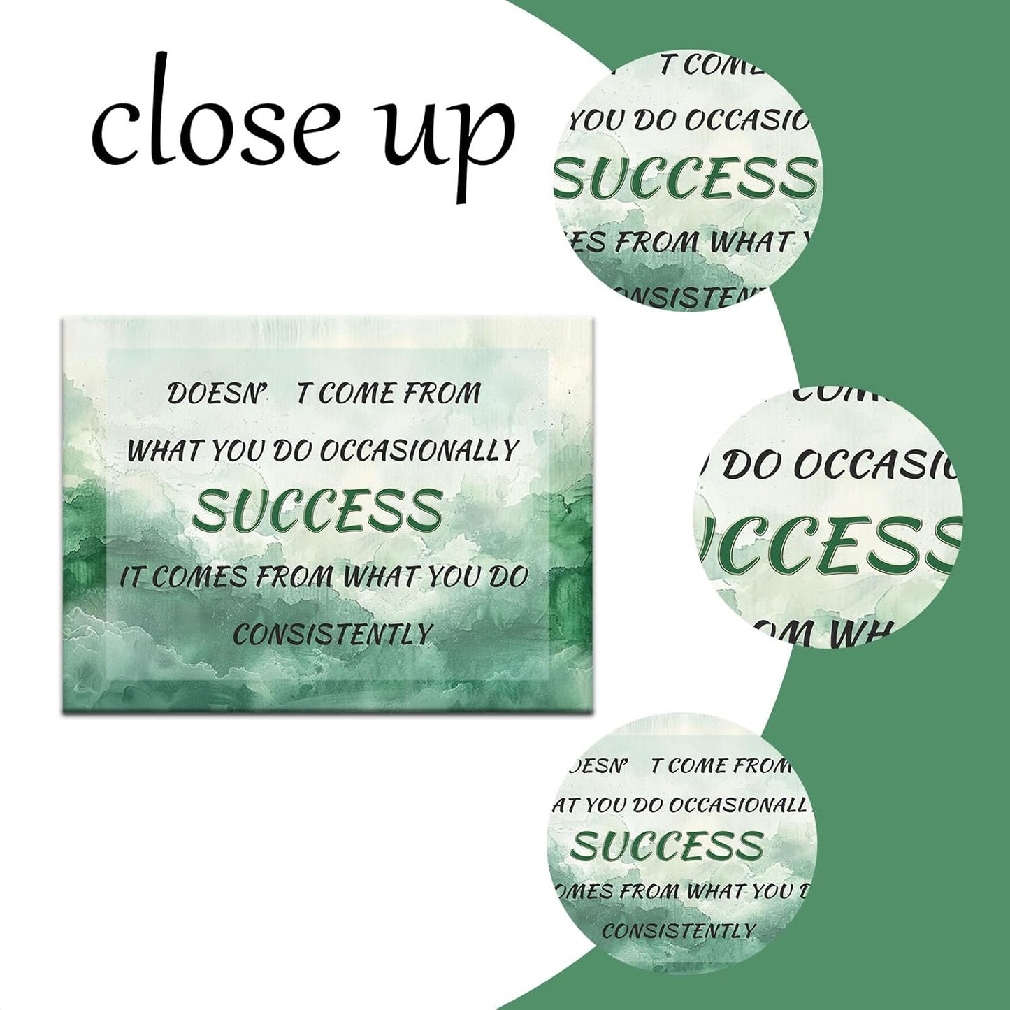 Inspirational Poster Wall Art Office Decor Motivational Quotes Print on Canvas Green Ink Background Painting Artwork for Living Room Office Gym Framed Stretched and Framed [40''W x 30''H]