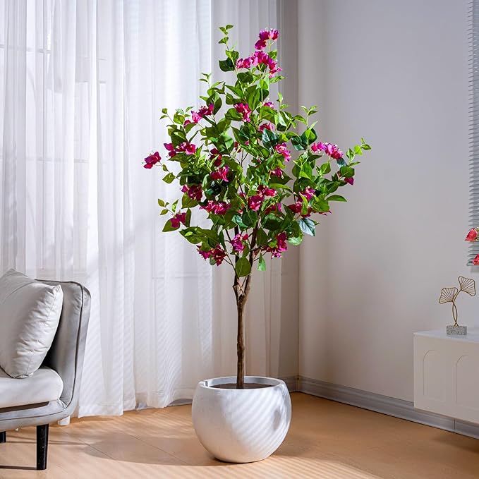 5FT Artificial Bougainvillea Tree Artificial Tree Tall Potted Fake Bougainvillea Trees for Outdoor Indoor Lifelike Potted Faux Plants with Wood Trunk and Flowers Office Wedding Home Decor