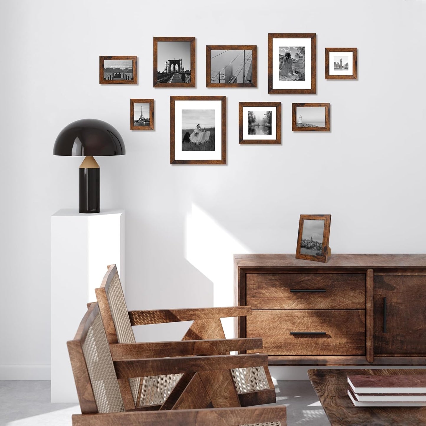 iRahmen 8x8 Picture Frame Set of 4 with HD Glass, Display 6x6 Pictures with Mat or 8 x 8 Without Mat, Rustic Wood Photo Frame for Wall Mount and Tabletop Display