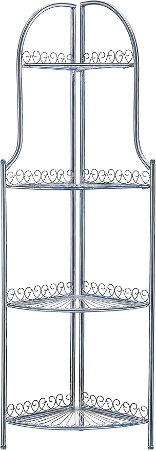 SAFAVIEH PAT5013C Outdoor Collection Abarrane Antique Blue Wrought Iron 4-Tier Corner Shelf