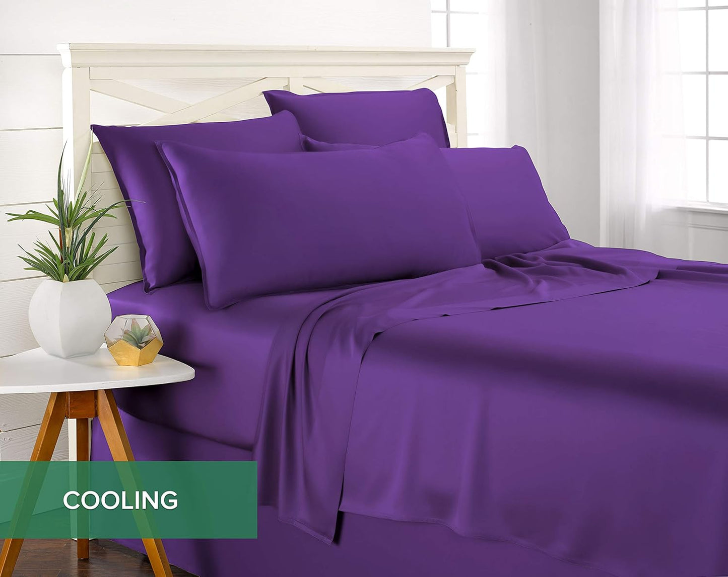 Full Sheets by Pure Bamboo, Genuine 100% Organic Viscose Derived from Bamboo Bed Sheet Set, Luxuriously Soft & Cooling, Double Stitching (Full, Purple)