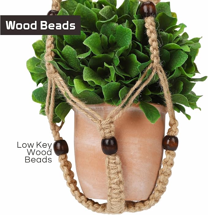 Macrame Plant Hanger 35", Set of 2 No Tassel Hanging Plant Holder, Sturdy Flower Pot Holder with 4 Hooks - Brown