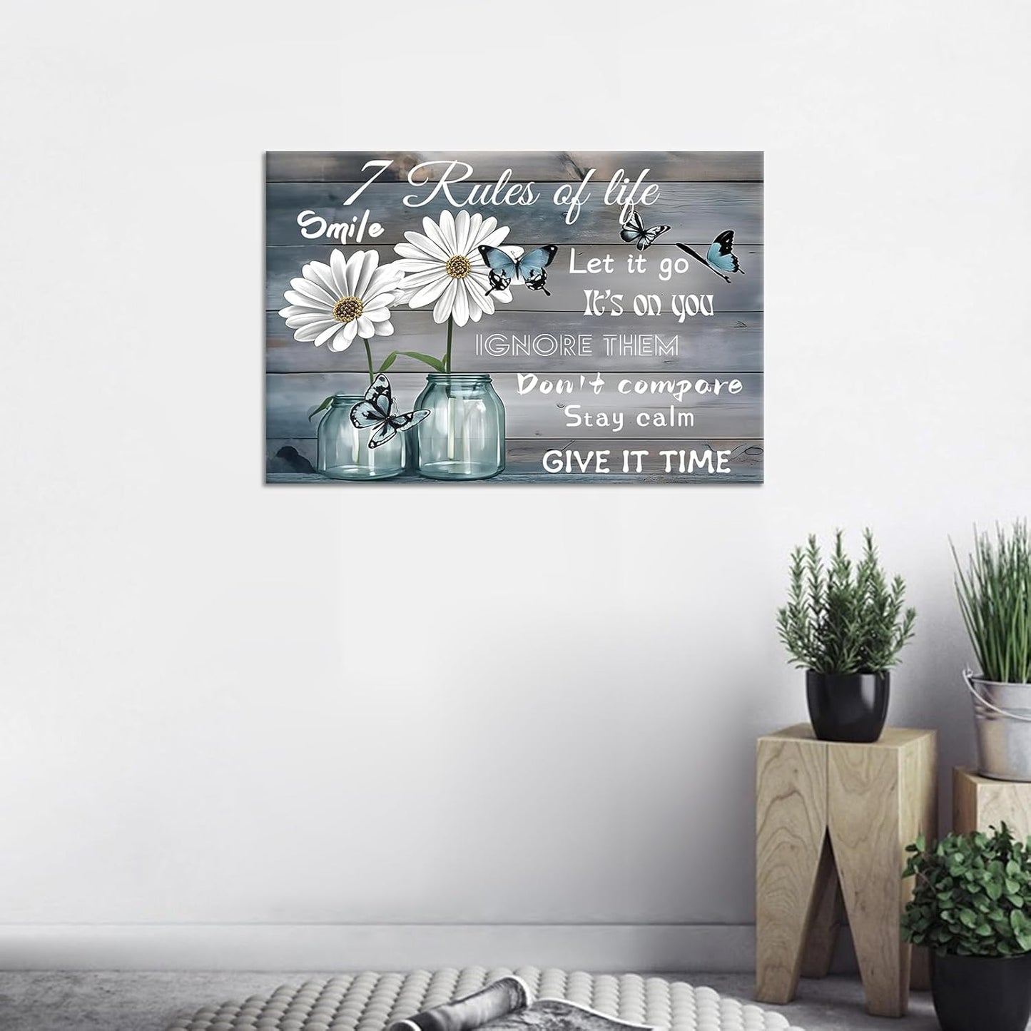 Inspirational Canvas Wall Art Office Decor Poster Print Motivational Quotes Rustic Daisy Butterfly Picture Painting Artwork for Modern Home Bedroom Women Room Bathroom Ready to Hang [18''Wx12''H]