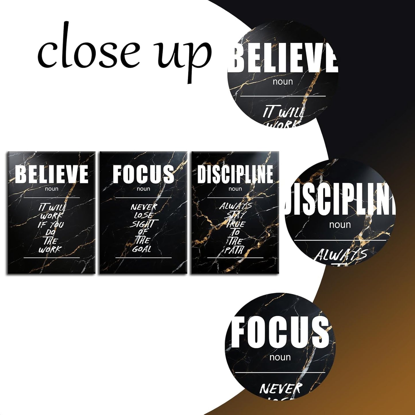 Believe Focus Discipline Entrepreneur Quotes Poster Print Motivational Pictures Painting Inspirational Canvas Wall Art for Office Bedroom Living Room School Wall Decor Ready to Hang [60''Wx28''H]