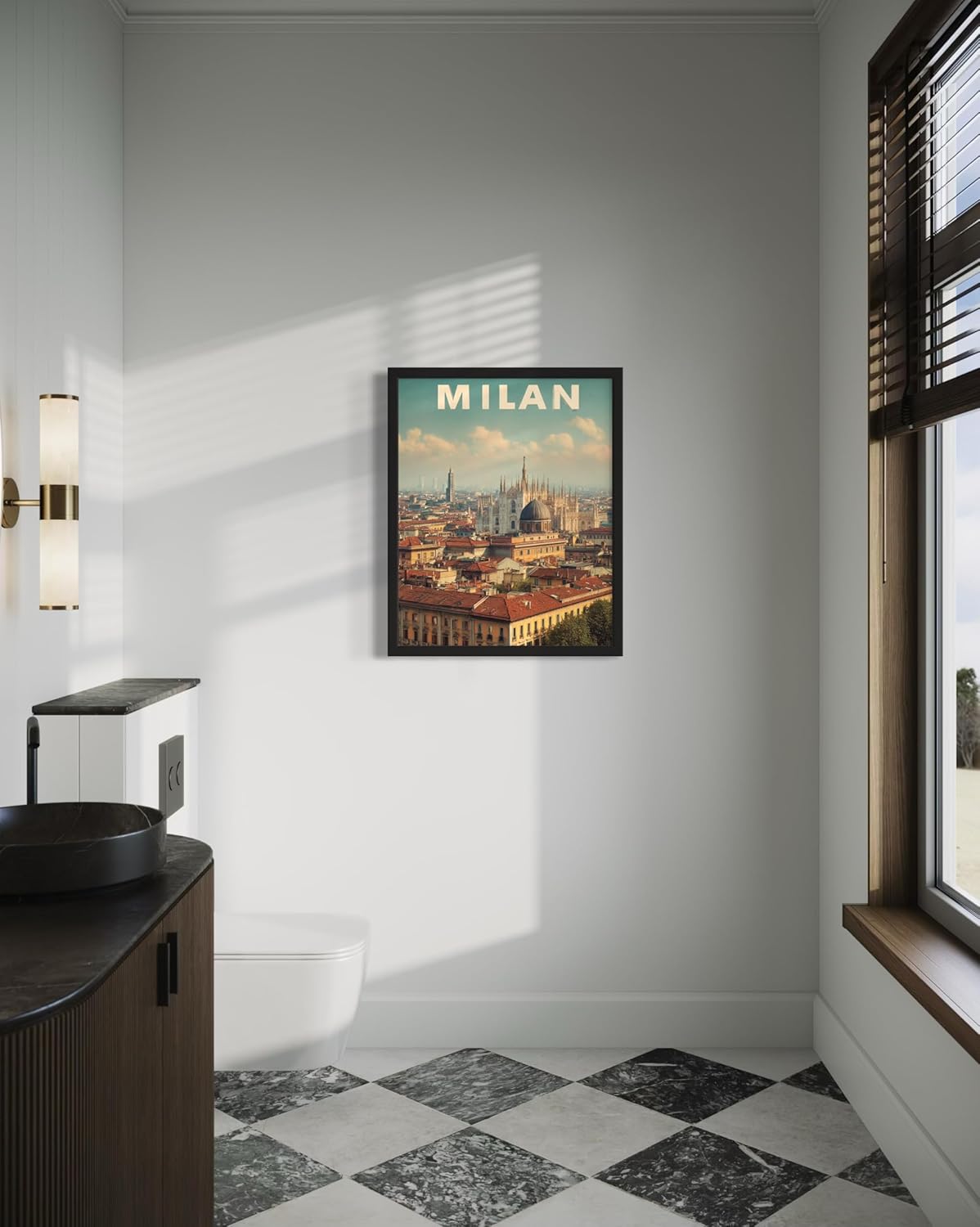 Milan, Italy Art Print Poster, Europe Vintage City Retro Photography Skyline Travel Bedroom Bathroom Living Room Decor 183 (Milan, Italy, 16 x 20 inches, Black Frame)