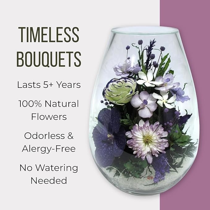 Fiora Flower Elegant Orchid Arrangement in Glass Vase | Preserved Real Orchids Lasting 5 Years | Ideal for Home Decor or Romantic Gift