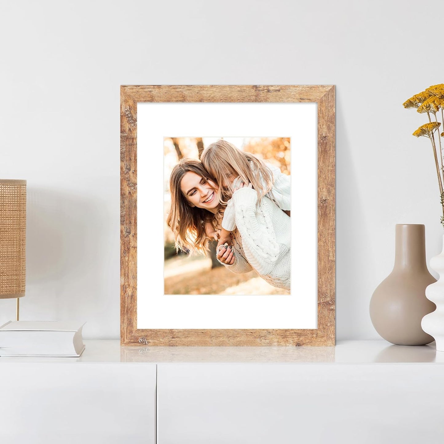 iRahmen 11x14 Picture Frame Set of 4 with Tempered Glass, Rustic Brown Frame Display 8x10 Pictures with Mat or 11 x 14 Without Mat, Wooden Photo Frames for Wall Mounting