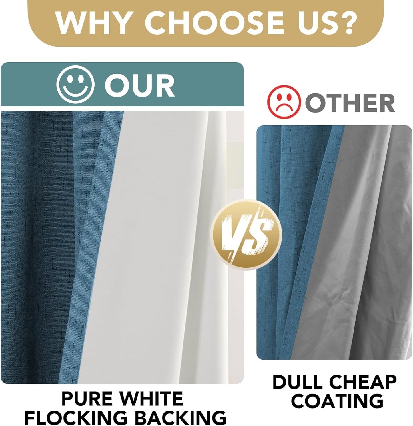 H.VERSAILTEX Linen Blackout Curtains Durable Thick Textured Linen Look 100% Blackout Patio Door Curtain Anti Rust Grommet Extra Wide Sliding Door Curtain Panel, Blue Sapphire, W100 x L96 inch