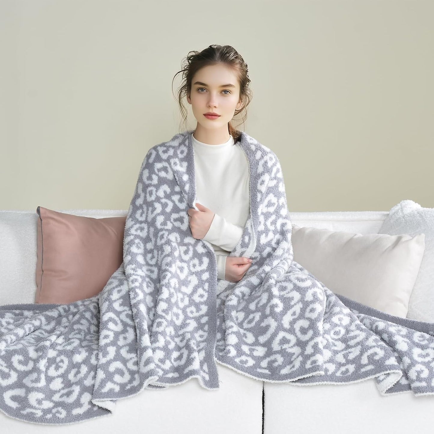 Leopard Knit Throw Soft Cozy Lightweight Blanket for Bed Sofa Couch Breathable Warm Cheetah Blanket Leopard Grey 60x80 Inches
