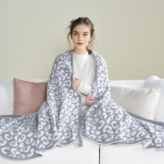 Leopard Knit Throw Soft Cozy Lightweight Blanket for Bed Sofa Couch Breathable Warm Cheetah Blanket Leopard Grey 50x60 Inches
