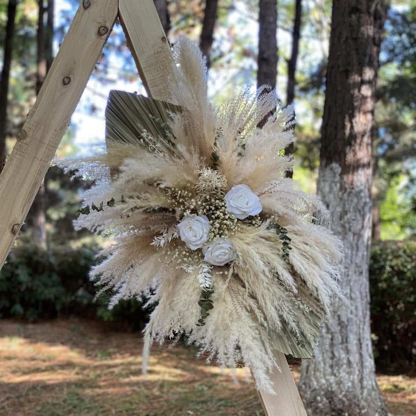 DIY White Pampas Arch Swag – Dried Flower Arrangement for Wedding Ceremony, Wall or Mantel Decor(Woodland Boho Bouquet)