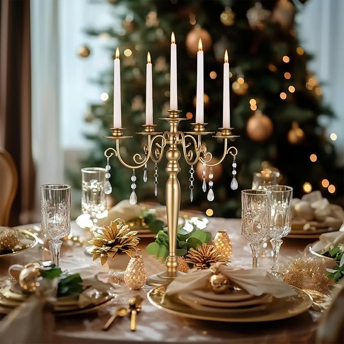 Sziqiqi Wedding Candelabra Table Centerpiece: 5 Arm Candelabras for Candlesticks - Gold Candle Holder Set of 2 for Christmas Engagement Birthday Party Event