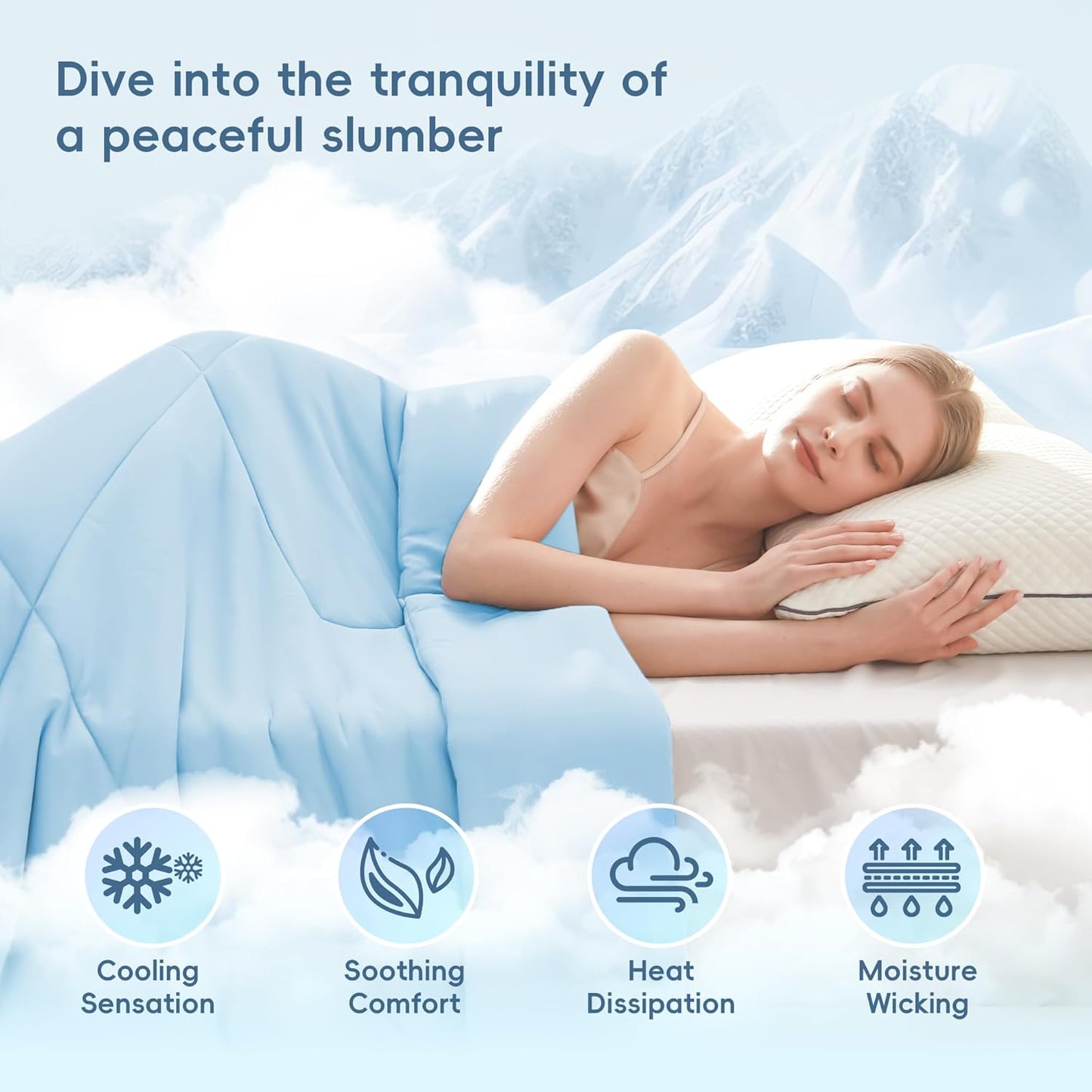 MASVIS Cooling Comforter Twin Size - Blue Lightweight Summer Cooling Blanket for Hot Sleepers Night Sweats, Double-Sided Cool Touch Soft Breathable Comforters, Q-Max 0.4 Cold Tech Ice Blanket 68"x90"