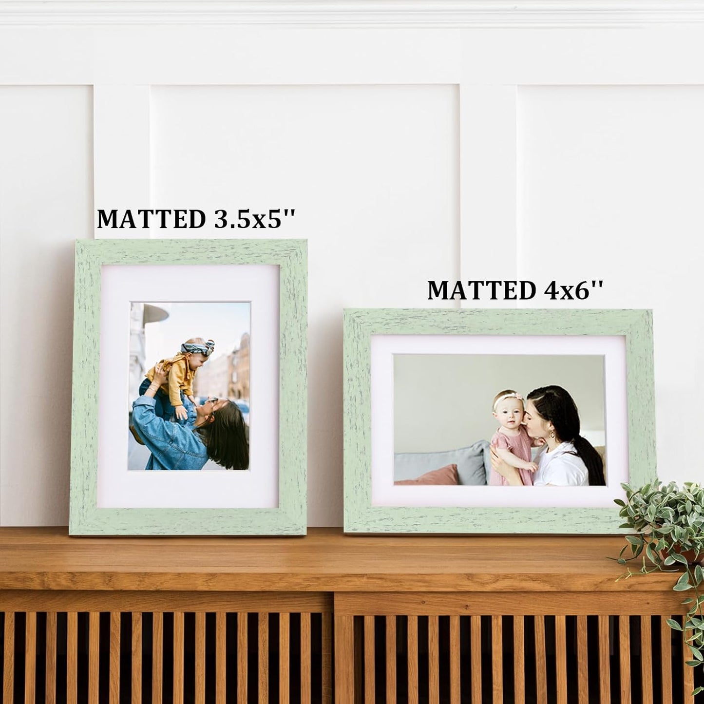 Egofine 5x7 Picture Frames Set of 4, Made of Solid Wood Covered by Plexiglass 3.5x5 and 4x6 with Mat or 5x7 without Mat, for Table Top Display and Wall Mounting Photo Frame Rustic Green