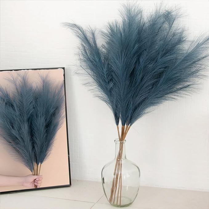 38" 10 Stems Tall Pampas Grass - Faux Fluffy Pampas Grass Tall Navy Blue for Boho Home Wedding Mothers Day Decoration