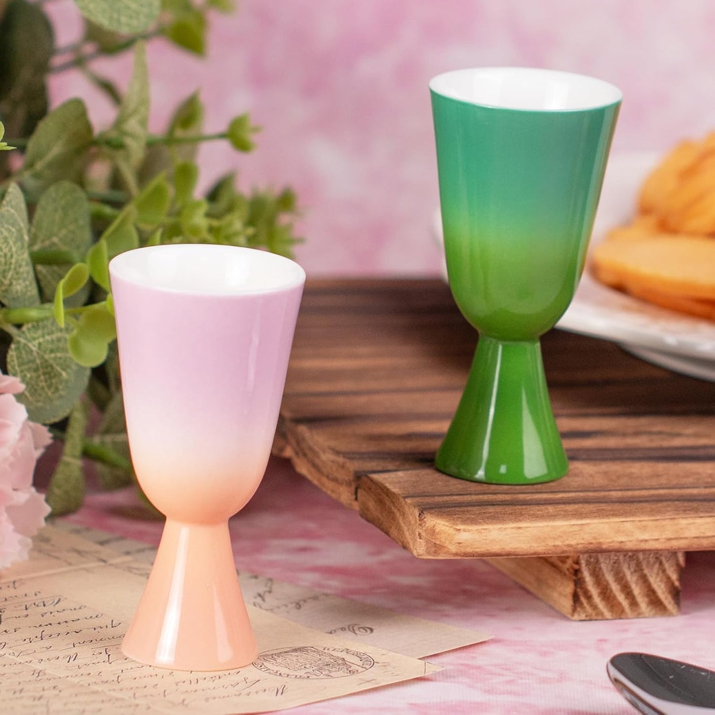 KAMMAK Ceramic Tea Cups Small, Cute Vintage Coffee Cup Set of 2, Porcelain Teacups Espresso Mug, 0.9oz Hand Painted Chinese Afternoon Tea Party Mugs, Birthday Gift for Women Men, Xingchun Chuluo