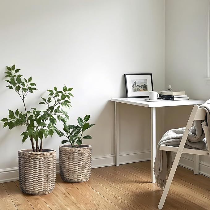 Yundu Concrete Planter Set of 2, The planters for Outdoor Plants, 14.5 & 12 inch pots for Plants,The Tall Planter with Drain Hole Suitable for Home, Office and Outdoor décor