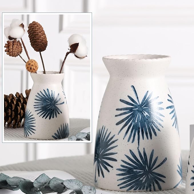 hjn White Flower Vase- Ceramic Vase for Decor, White vase for Flowers, Modern Vases for Living Room/Home Decor Accents/Entryway/Mantel/Bookshel-Teal