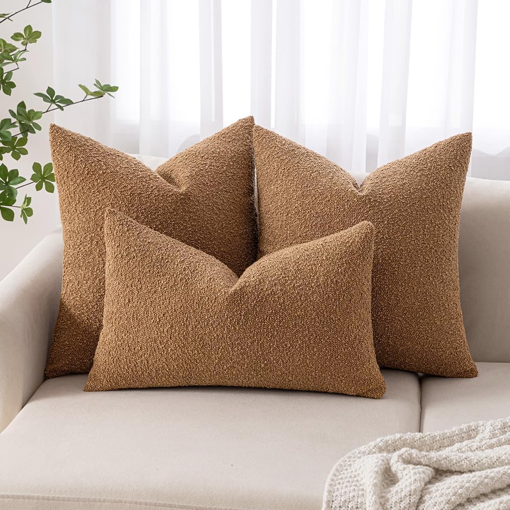 MIULEE 22x22 Inch Decorative Euro Sham Throw Pillows for Bed Set of 2 Textured Boucle Neutral Winter Throw Pillow Covers Brown Accent Solid Euro Couch Vintage Pillowcases Sofa Livingroom Home Decor